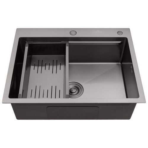 Комплект кухонна мийка Kroner Schwarze-6350HM PVD + змішувач Edelstahl Klassisch-PVD03817BLK + дозатор Spender-026