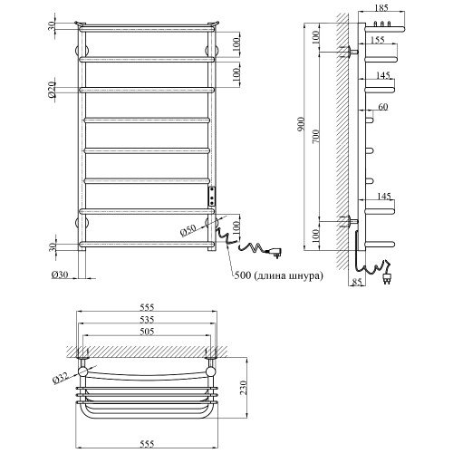 Полотенцесушитель электрический Kroner KRP Stern ER900x500-8