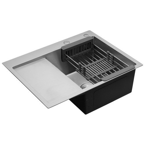 Комплект кухонная мойка Kroner Gebürstet-6350RHM + смеситель Küche-C031GRA + дозатор Spender-016