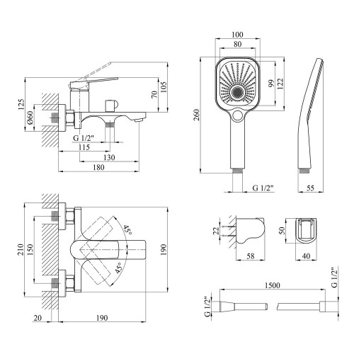 Набор змішувачів Kroner Makon-GRP060 + змішувач Makon-GRP030-T + змішувач Makon-GRP010