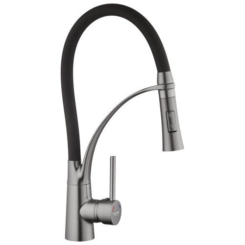 Комплект кухонная мойка Kroner Schwarze-6350HM PVD + смеситель Ersel-GRP03393BLK + дозатор Spender-SCH049