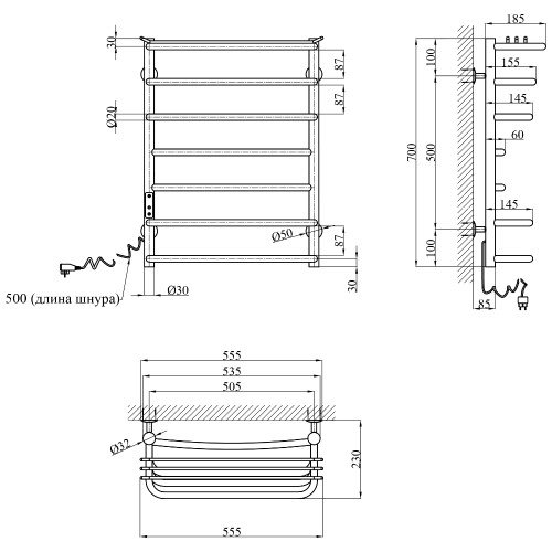Полотенцесушитель электрический Kroner KRP Stern EL700x500-7