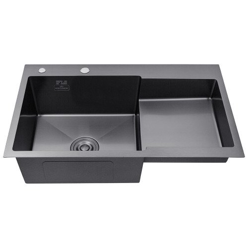 Комплект кухонная мойка Kroner Schwarze-7848LHM PVD + смеситель Edelstahl Klassisch-PVD03817BLK + дозатор Spender-026