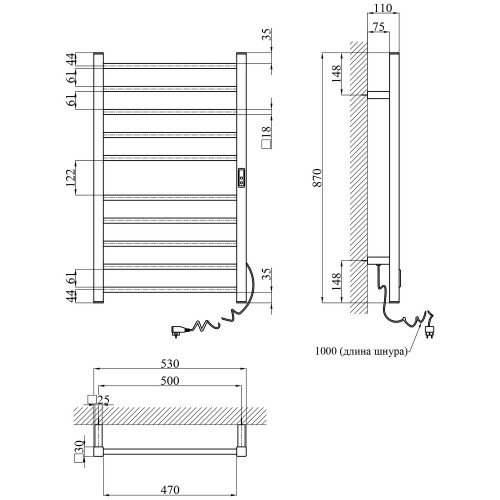 Полотенцесушитель электрический Kroner KRP Hitze-Stern SCH8753-10T