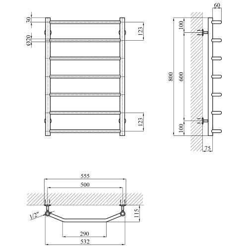 Сушарка для рушників водяна Kroner KRP Diva WT800x500-7