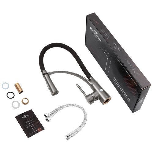 Комплект кухонна мийка Kroner Schwarze-6050HM PVD + змішувач Ersel-GRP03393BLK + дозатор Spender-026