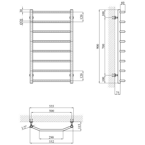 Сушарка для рушників водяна Kroner KRP Diva WT900x500-8