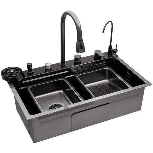 Кухонная мойка Kroner KRP Schwarze - SET7545F4HM PVD (3.0/0.8 мм)