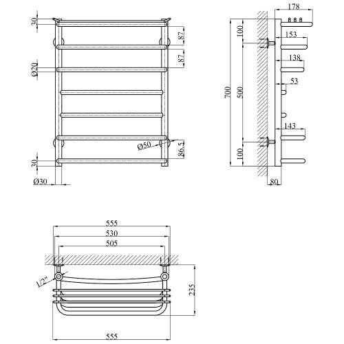 Полотенцесушитель водяной Kroner KRP Stern WT700x500-7