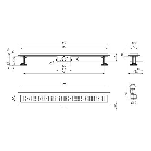 Трап линейный Kroner KRP Eifel W80 Welle