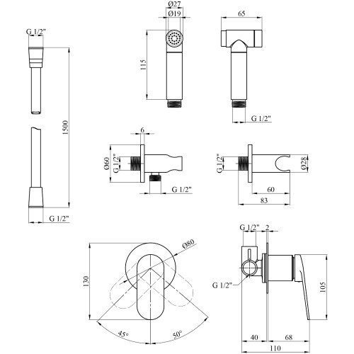 Набір для гігієнічного душу зі змішувачем Kroner Element 211234-3801