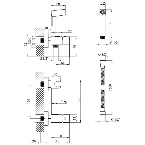 Набор 2в1 унитаз Kroner Armada WHI513636 + гигиенический душ Kroner KRP Edelstahl Kubus - SCH052