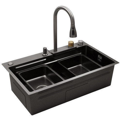 Кухонна мийка Kroner KRP Schwarze - SET7545HM PVD