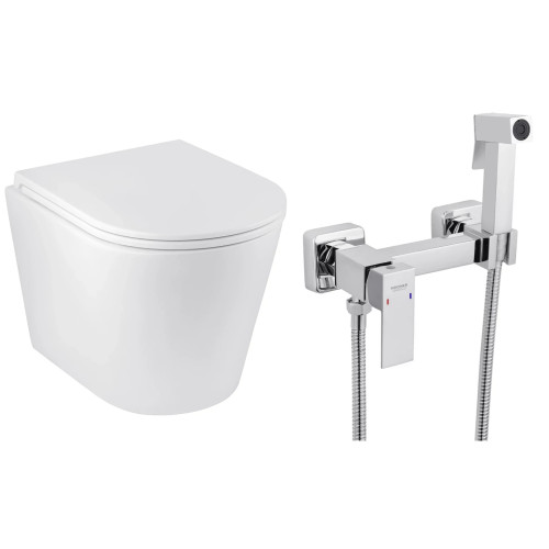 Набор 2в1 унитаз Kroner Armada WHI513636 + гигиенический душ Kroner KRP Edelstahl Kubus - CHR052