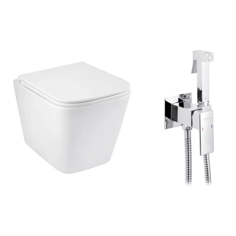 Набір 2в1 унітаз Kroner Eifel WHI493436 + гігієнічний душ Kroner KRP Bidet - C083