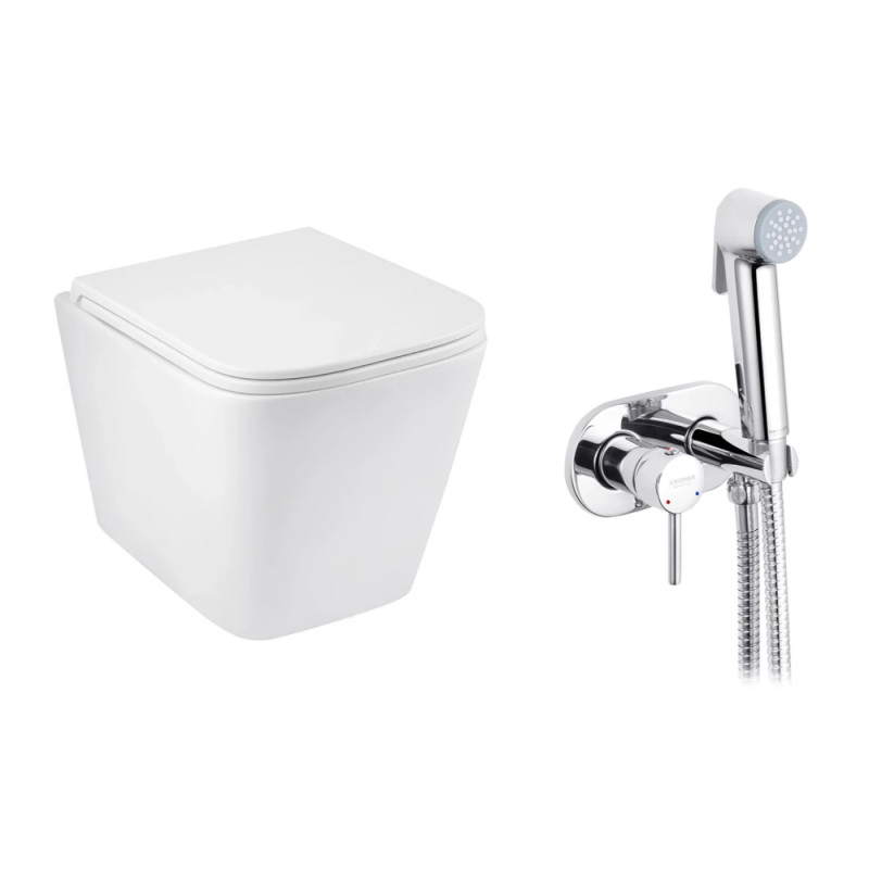 Набір 2в1 унітаз Kroner Eifel WHI493436 + гігієнічний душ Kroner KRP Bidet - C086