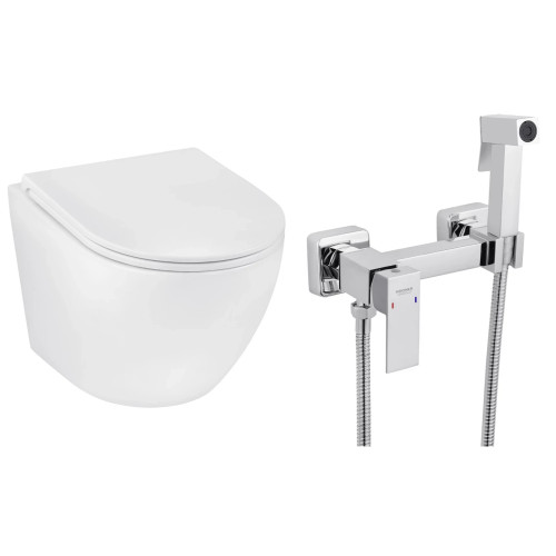 Набор 2в1 унитаз Kroner Harz WHI493736 + гигиенический душ Kroner KRP Edelstahl Kubus - CHR052