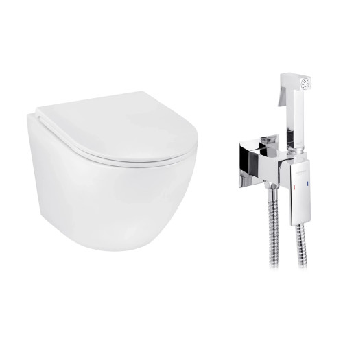 Набор 2в1 унитаз Kroner Harz WHI493736 + гигиенический душ Kroner KRP Bidet - C083