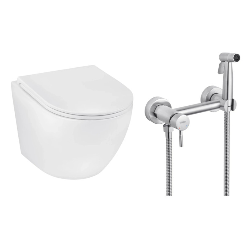 Набор 2в1 унитаз Kroner Harz WHI493736 + гигиенический душ Kroner KRP Edelstahl Klassisch - ESG052