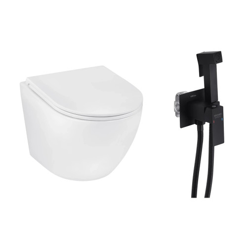Набор 2в1 унитаз Kroner Harz WHI493736 + гигиенический душ Kroner KRP Edelstahl Kubus - SCH053