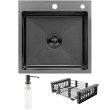 Комплект мойка для кухни интегрированная Kroner KRP PVD Schwarze - 5050HM с корзиной для сушки и дозатором