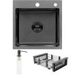 Комплект мийка для кухні інтегрована Kroner KRP Schwarze - 4545HM PVD з кошиком для сушіння і дозатором