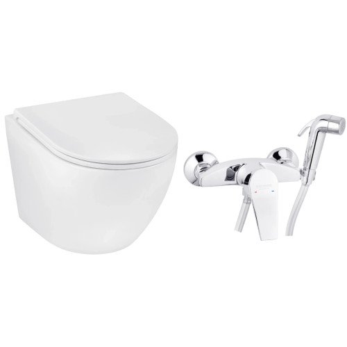 Набор 2в1 унитаз Kroner Harz WHI493736 + гигиенический душ Kroner KRP Enzo - C052