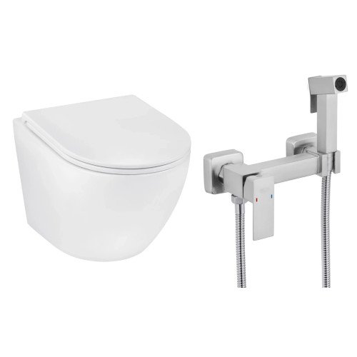Набор 2в1 унитаз Kroner Harz WHI493736 + гигиенический душ Kroner KRP Edelstahl Kubus - ESG052