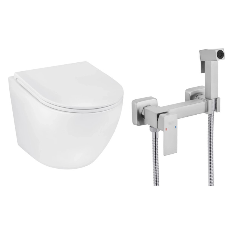 Набор 2в1 унитаз Kroner Harz WHI493736 + гигиенический душ Kroner KRP Edelstahl Kubus - ESG052