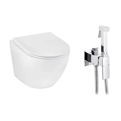 Набор 2в1 унитаз Kroner Harz WHI493736 + гигиенический душ Kroner KRP Bidet - C083