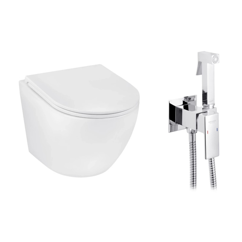 Набор 2в1 унитаз Kroner Harz WHI493736 + гигиенический душ Kroner KRP Bidet - C083