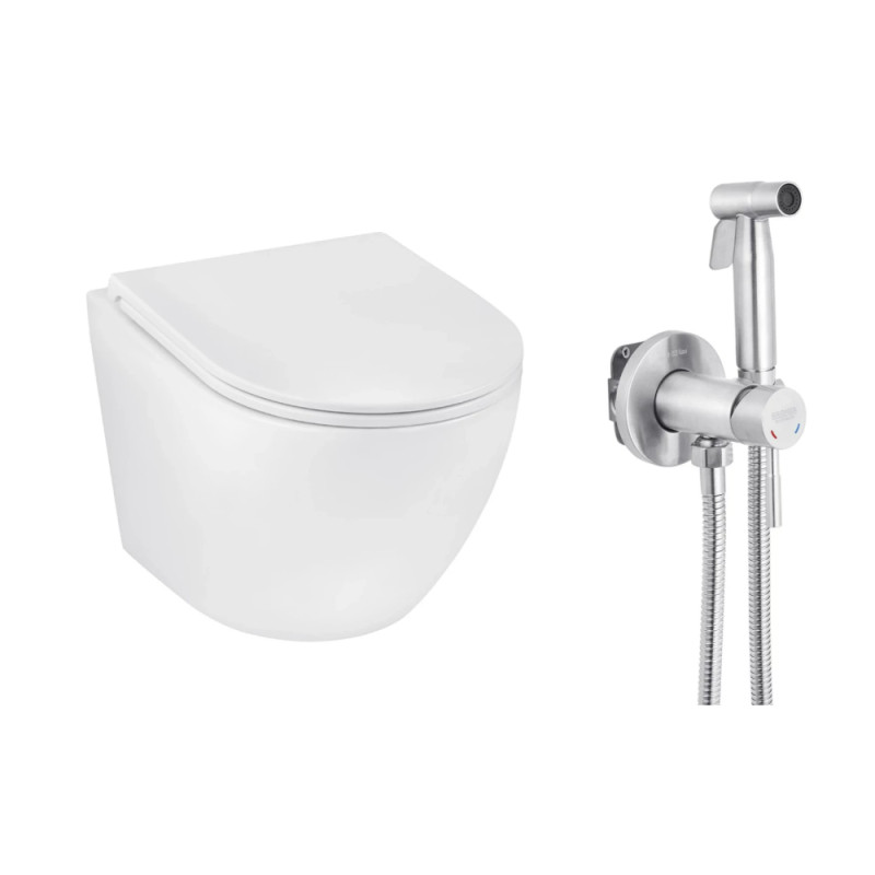 Набор 2в1 унитаз Kroner Harz WHI493736 + гигиенический душ Kroner KRP Edelstahl Klassisch - ESG053