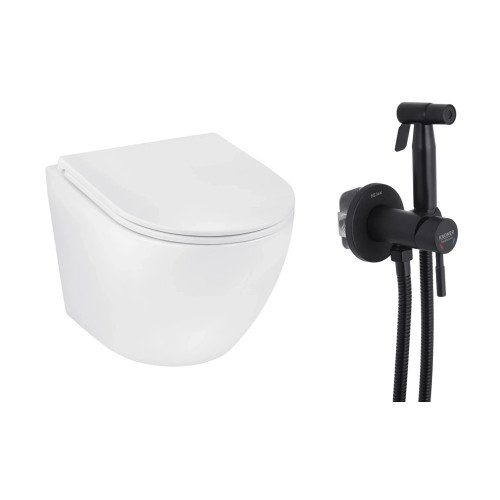 Набор 2в1 унитаз Kroner Harz WHI493736 + гигиенический душ Kroner KRP Edelstahl Klassisch - SCH053