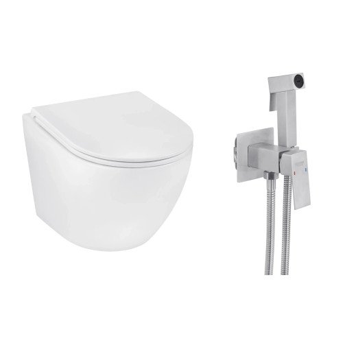 Набор 2в1 унитаз Kroner Harz WHI493736 + гигиенический душ Kroner KRP Edelstahl Kubus - ESG053