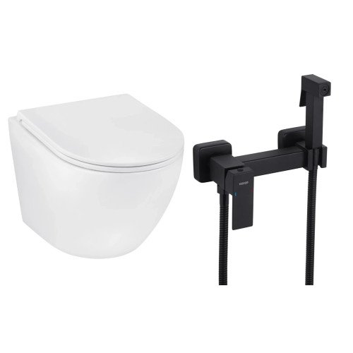 Набор 2в1 унитаз Kroner Harz WHI493736 + гигиенический душ Kroner KRP Edelstahl Kubus - SCH052