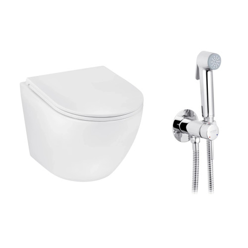 Набор 2в1 унитаз Kroner Harz WHI493736 + гигиенический душ Kroner KRP Bidet - C082