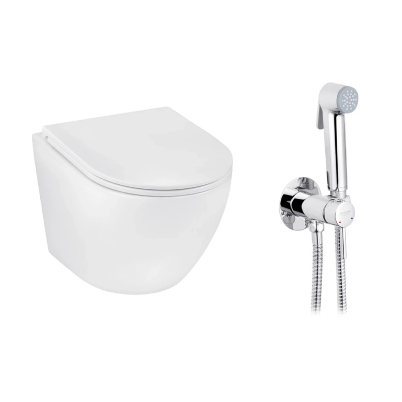 Набор 2в1 унитаз Kroner Harz WHI493736 + гигиенический душ Kroner KRP Bidet - C082