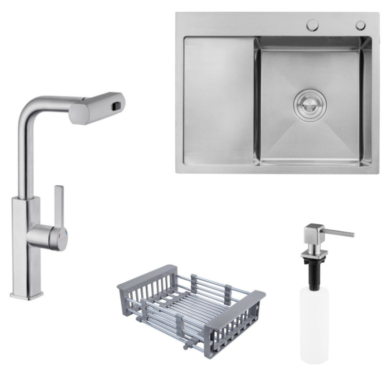 Набір 3в1 мийка Kroner KRP Gebürstet - 6350RHM + змішувач Kroner KRP Edelstahl Klassisch - ESG03918 + дозатор Kroner KRP Spender - ECG054